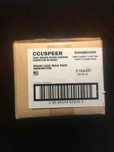 9mm LUGER 115GR FMJ 1000CT CCI/SPEER