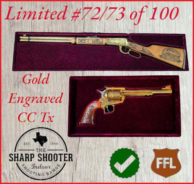 Collectable Gold Engraved Revolver &amp; Rifle CC TX